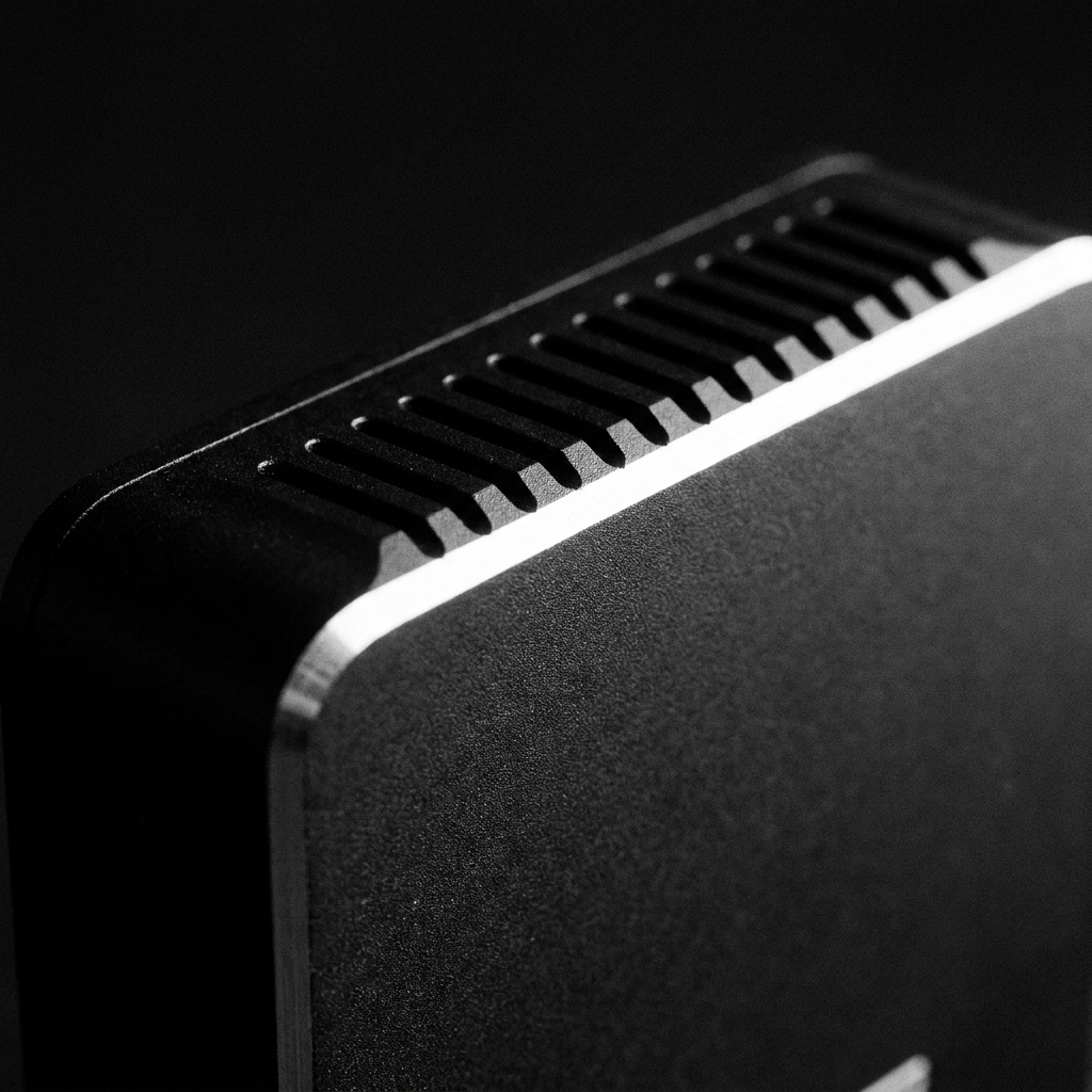 Machined black anodized sensor enclosure, edge lit.