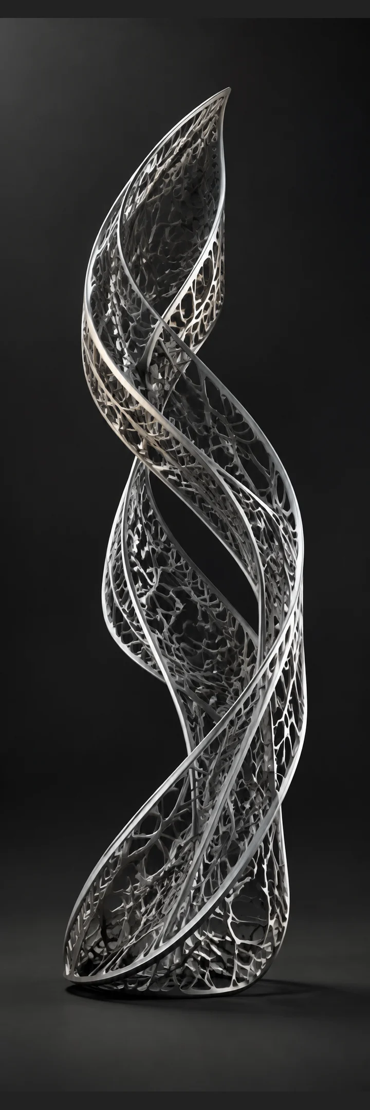 Twisting metal lattice ribbon.