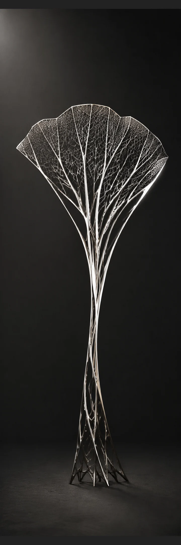 Branching metal lattice with a fan-shaped top.